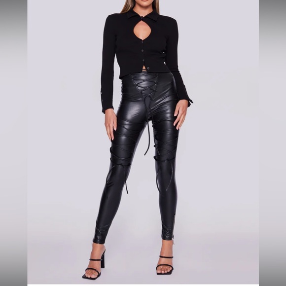 Faux Leather Laced Leggings - Picture 2 of 6